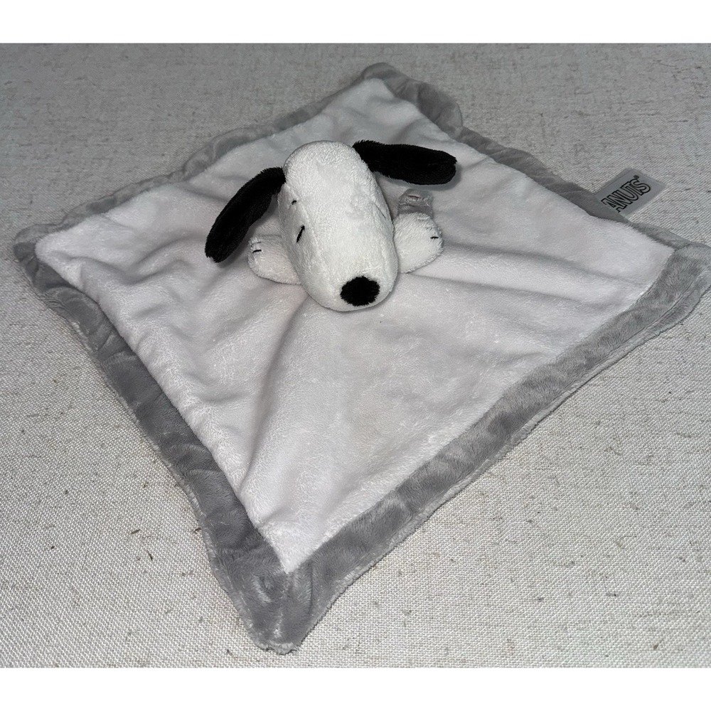 Peanuts Snoopy Lovey Security Blanket Plush White Gray Black Polka Dots Baby